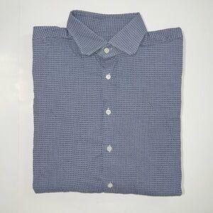 Canali Men’s Blue Woven Geometric Print Long Sleeve Dress Shirt Size 43/17 Italy